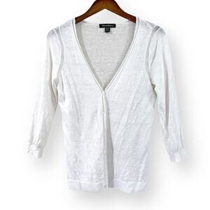 Tommy Bahama White 100% Linen Button Front Cardigan Size XS V-Neck 3/4 Sleeve